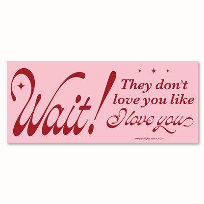 Wait! They Don't Love You Like I Love You Bumper Sticker