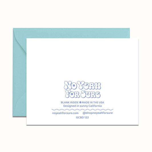 Greeting card with blue envelope on a white background