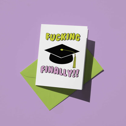 Graduation-themed card with text on a purple background