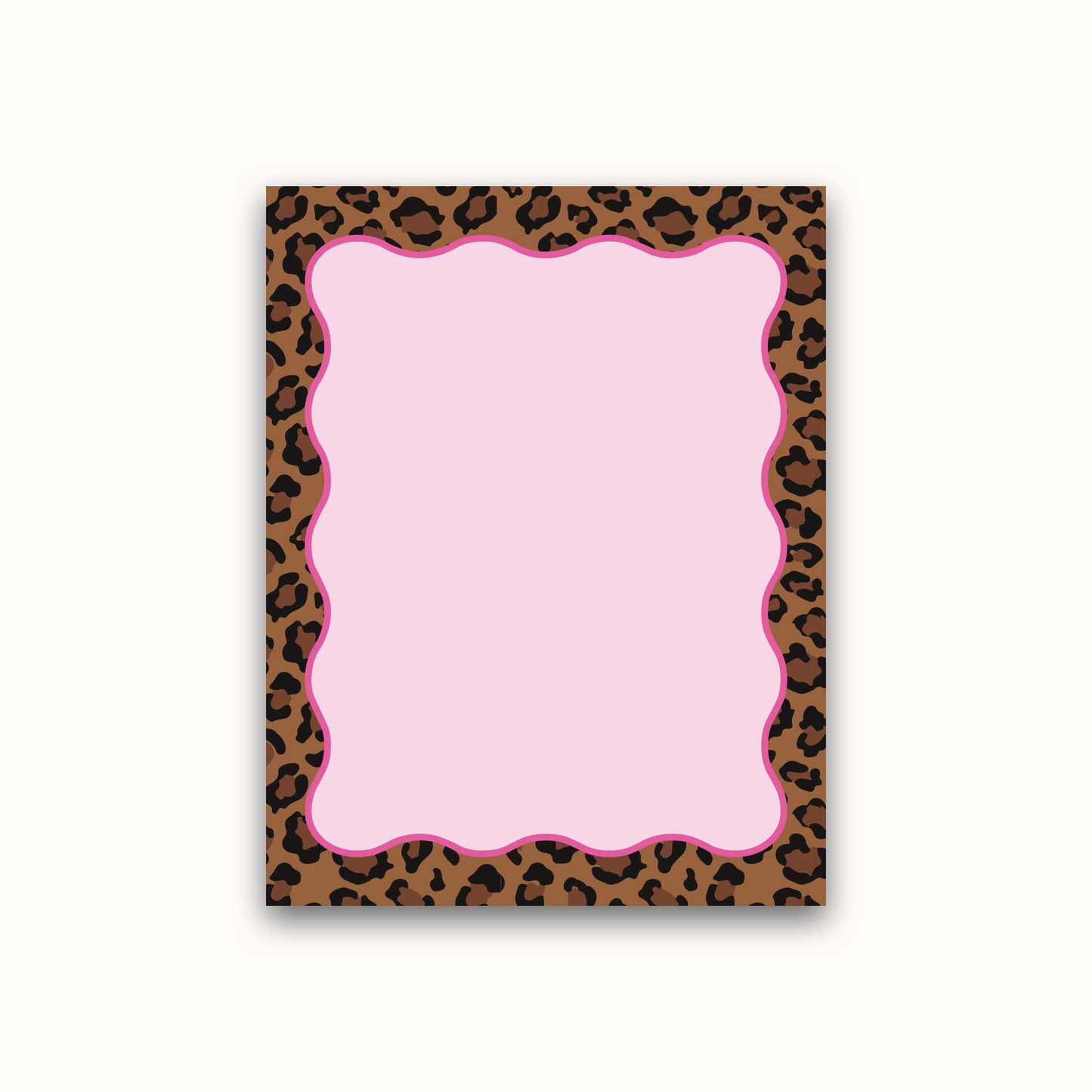 Notepad with pink center and leopard print border on a white background