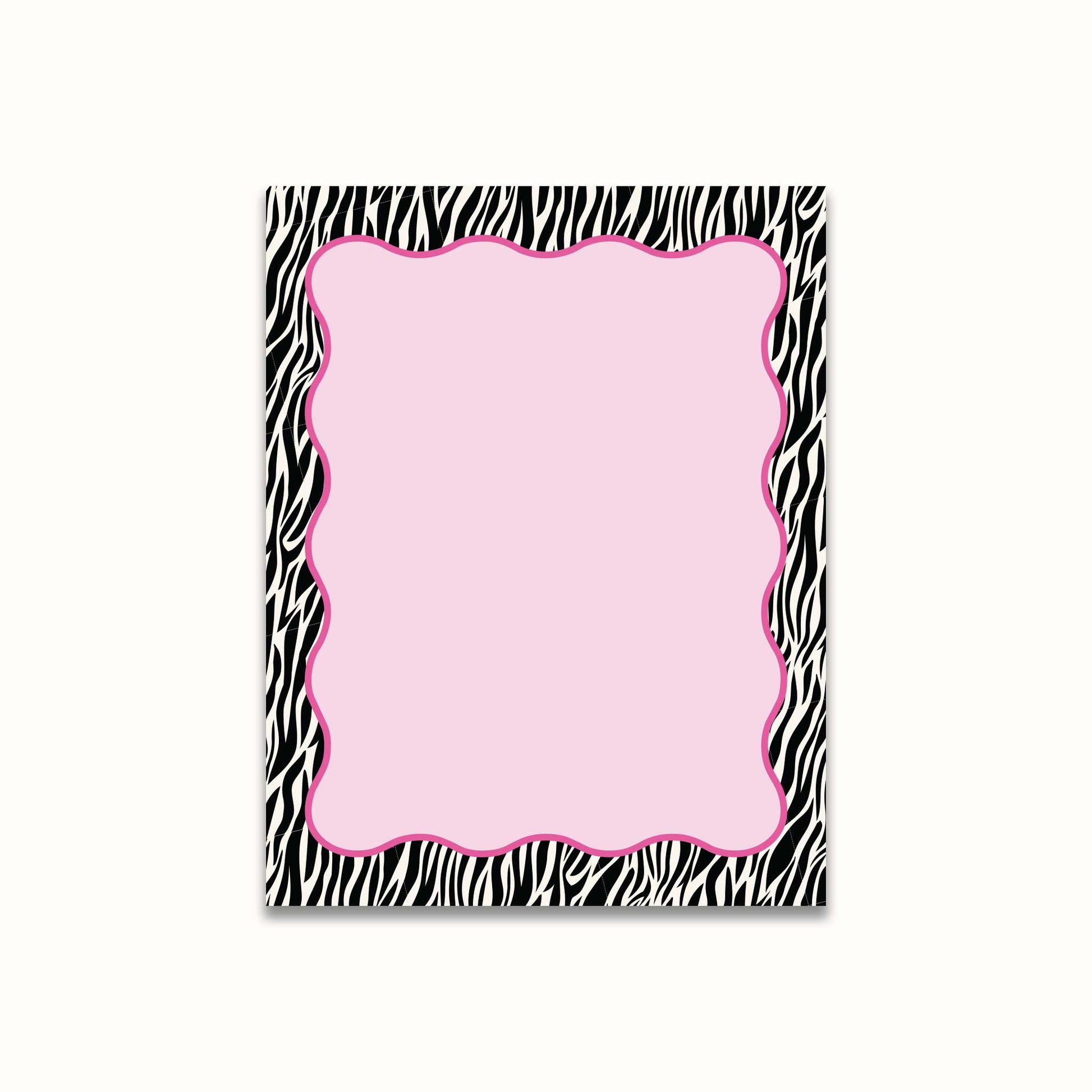 Notepad with zebra print border with a pink center on a white background