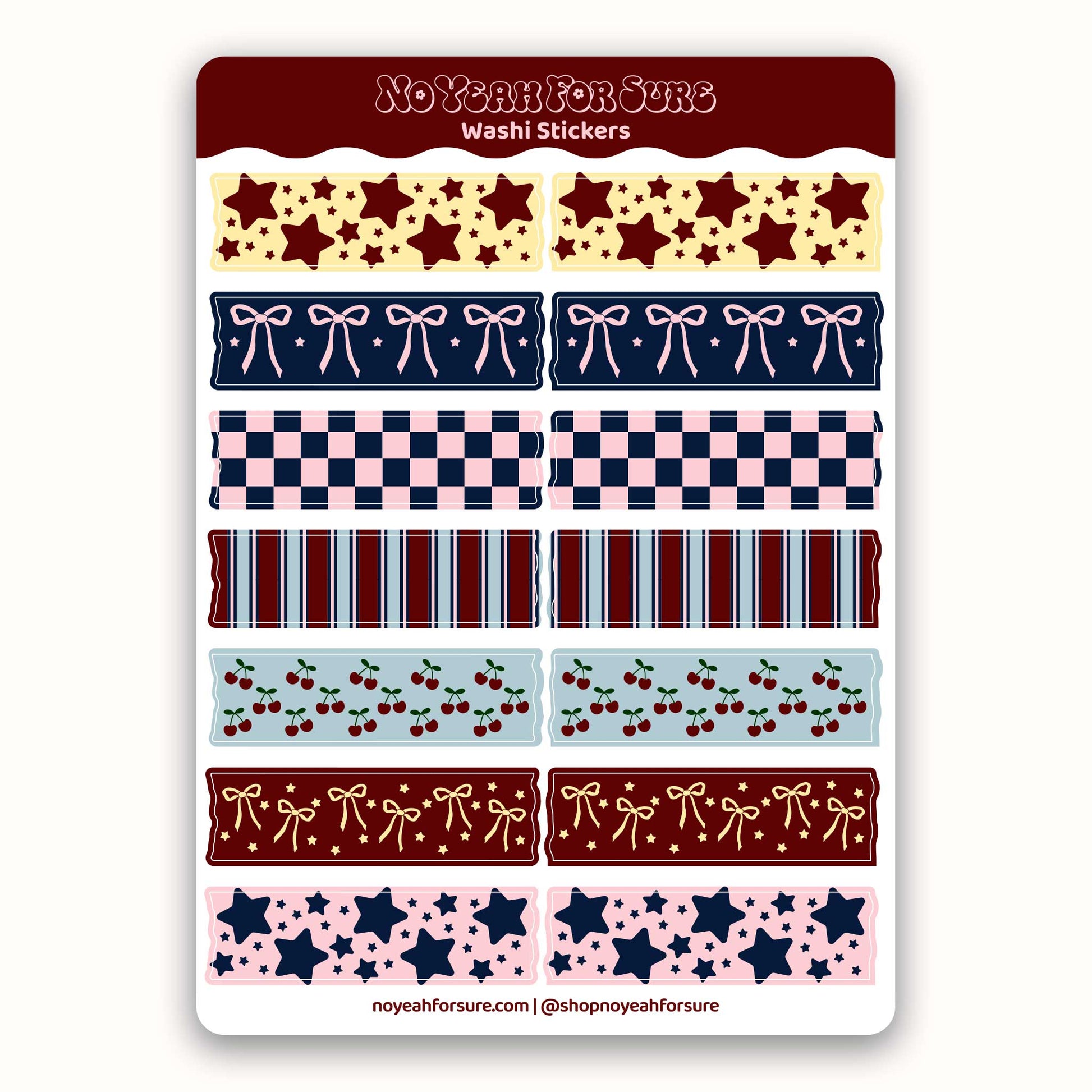 Sheet of decorative washi stickers with various patterns on a white background.