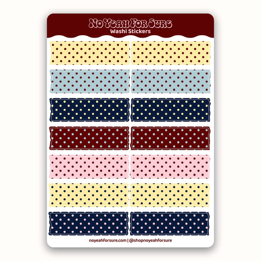 Set of washi stickers with polka dot patterns on a white background