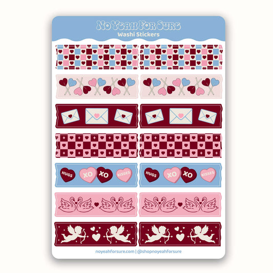 Washi shaped stickers with various designs on a white background