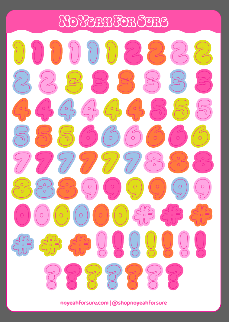 Numbers & Symbols Sticker Sheet | Bright
