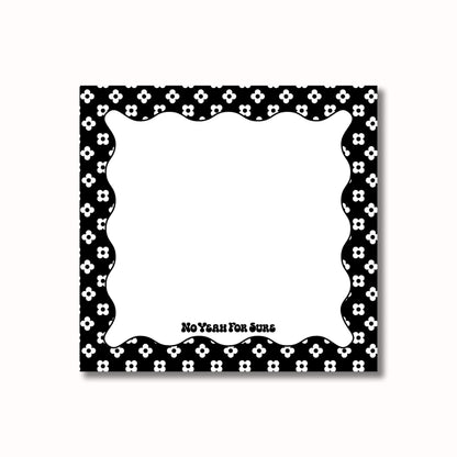 black and white retro daisy print sticky note pad
