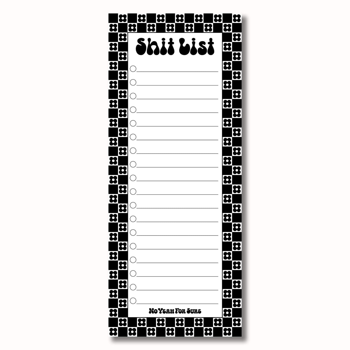 black and white daisy checkered shit list notepad