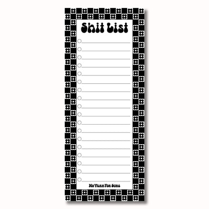 black and white daisy checkered shit list notepad
