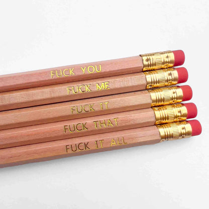 funny swear word phrases foil stamped pencil set
