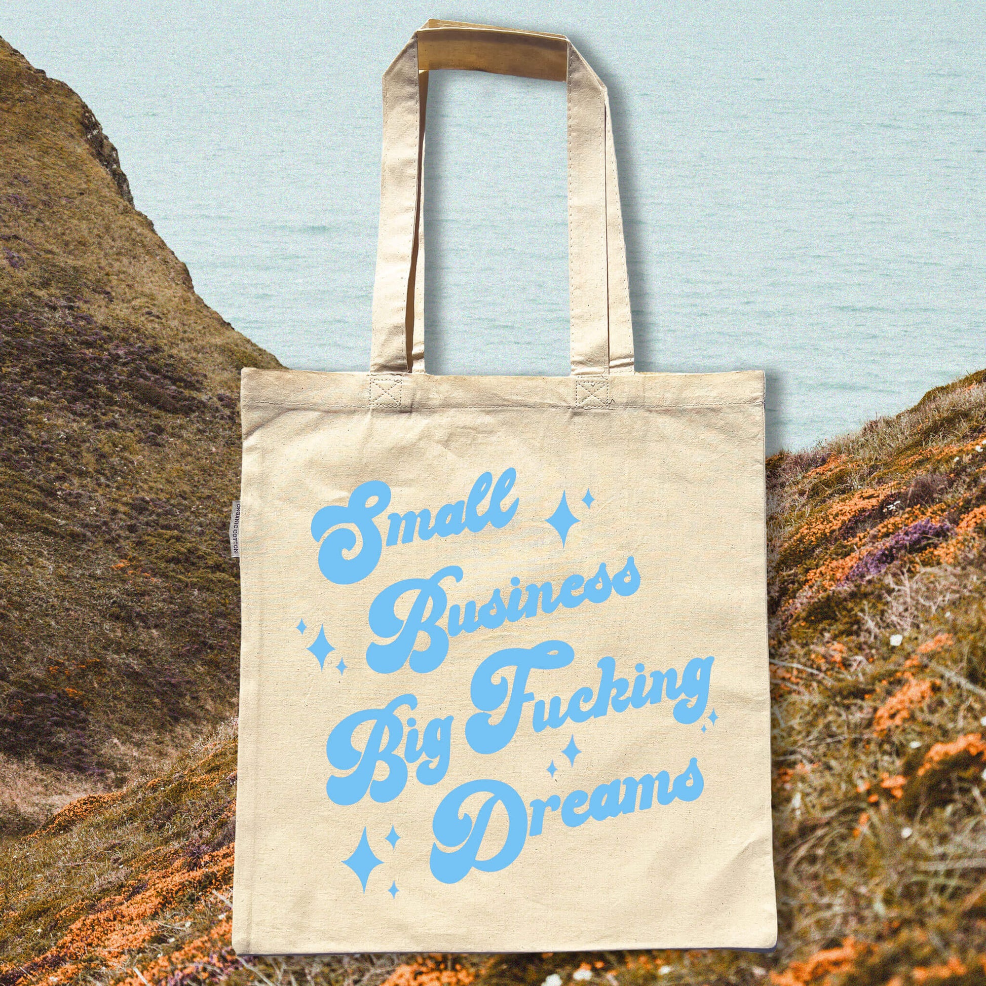 small business big fucking dream with ocean cliff background